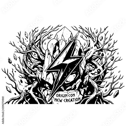  Black and White Lightning Bolt Emblem SVG - Tribal Storm Vector Graphic for Tattoos and Logos