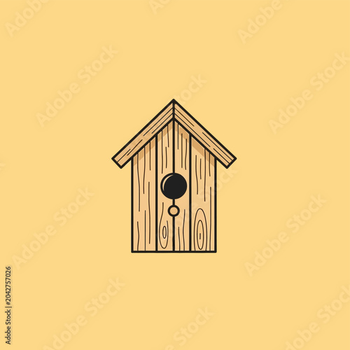Wooden Birdhouse Illustration with Perch