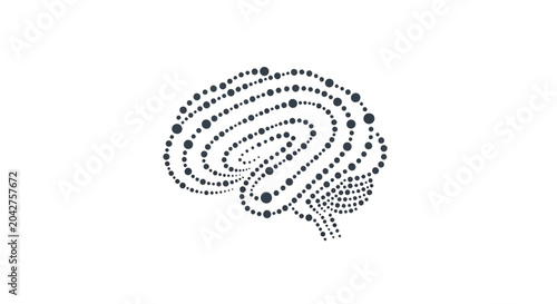 Minimalist dotted human brain illustration on white background
