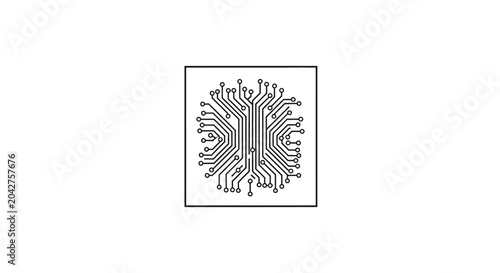Minimalist electronic circuit board icon in a square frame