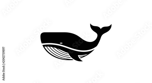 Fotografi Minimalist Black Silhouette of a Whale on White Background