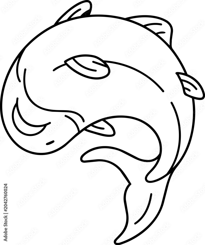 Naklejka premium Minimalist outline drawing of a playful dolphin leaping, isolated on white