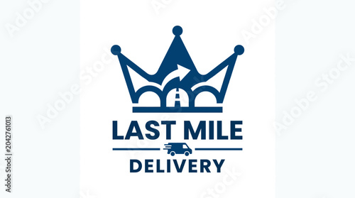 Schilderij op canvas Royal crown logo with delivery truck and road graphic for last mile services