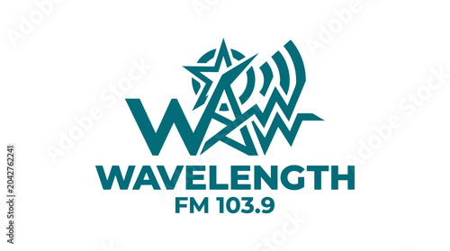 Foto Wavelength FM radio station logo with broadcast waves and star graphic element