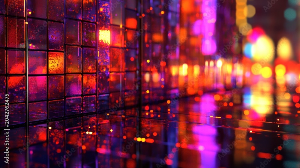 Fototapeta premium Abstract reflective surface with vibrant colors and bokeh