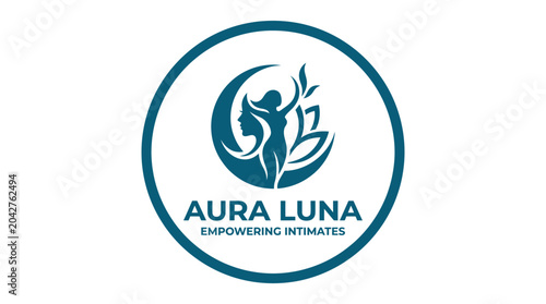 Vector logo design for Aura Luna with moon, woman silhouette, and plant elements on white background