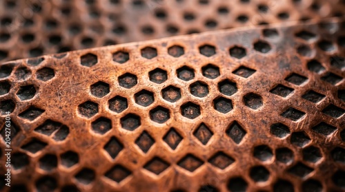 Close-up of rusty metal honeycomb pattern background