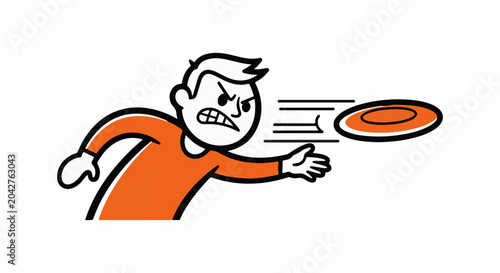 Cartoon character angrily throwing a frisbee in motion.