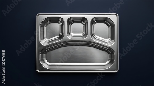Shiny Stainless Steel Divided Tray for School Lunches and Meals.