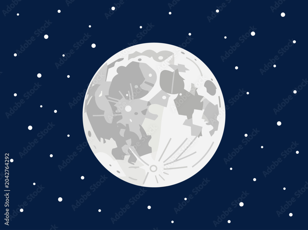 Fototapeta premium Flat Design Full Moon Vector Illustration with Starry Night Sky Background - Celestial Astronomy Concept