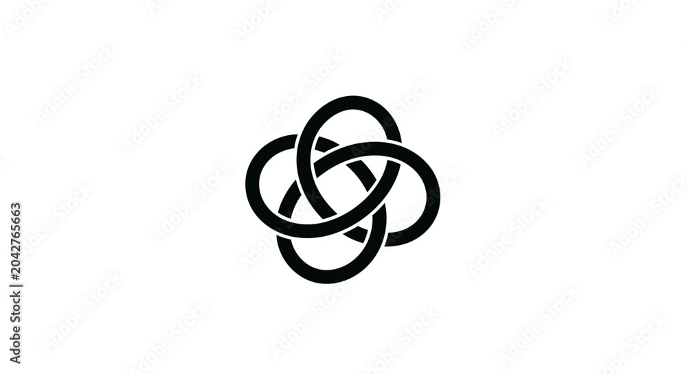 Naklejka premium Abstract Black Intertwined Knot Symbol on White Background