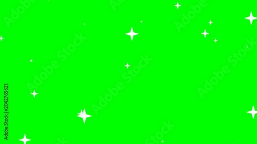 White four-pointed star particles twinkling and gently drifting on green screen chroma key background for overlay
