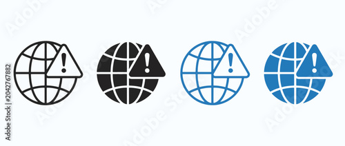 Global Warning Icon Set. Internet Security and Alert Notification Symbols. Vector Illustration. white background