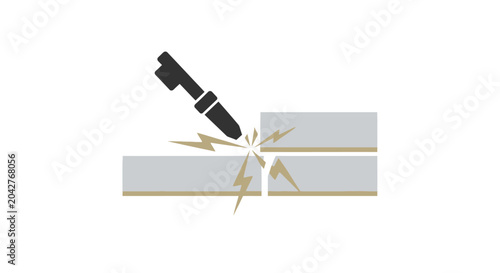 Tableau sur toile Minimalist icon showing pneumatic jackhammer breaking a concrete slab