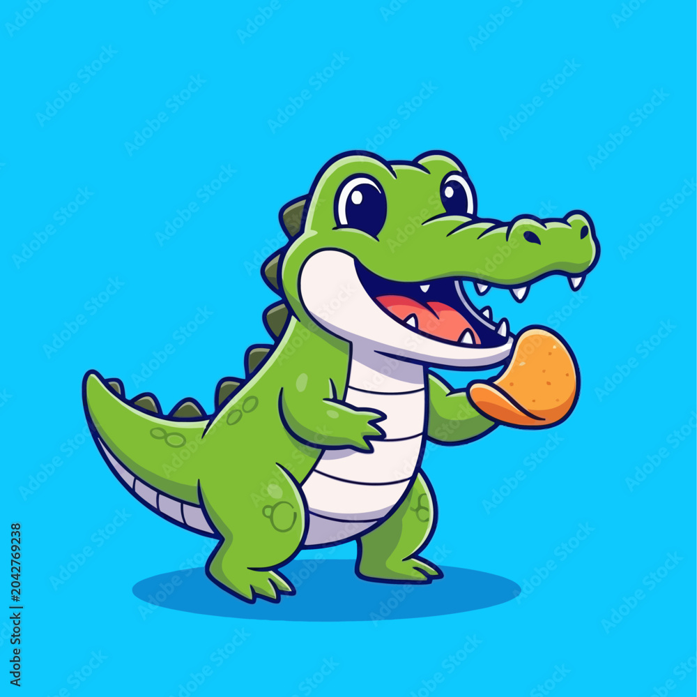 Obraz premium Cute Cartoon Alligator Holding a Ball.