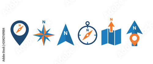 North arrow icon set, N direction point symbol, North direction arrow compass icon , vector illustration .  white background