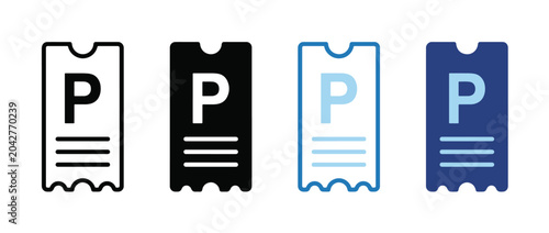 Parking ticket icon set. receipt with parking symbol. transport fine and billing concept. vector illustration. white background