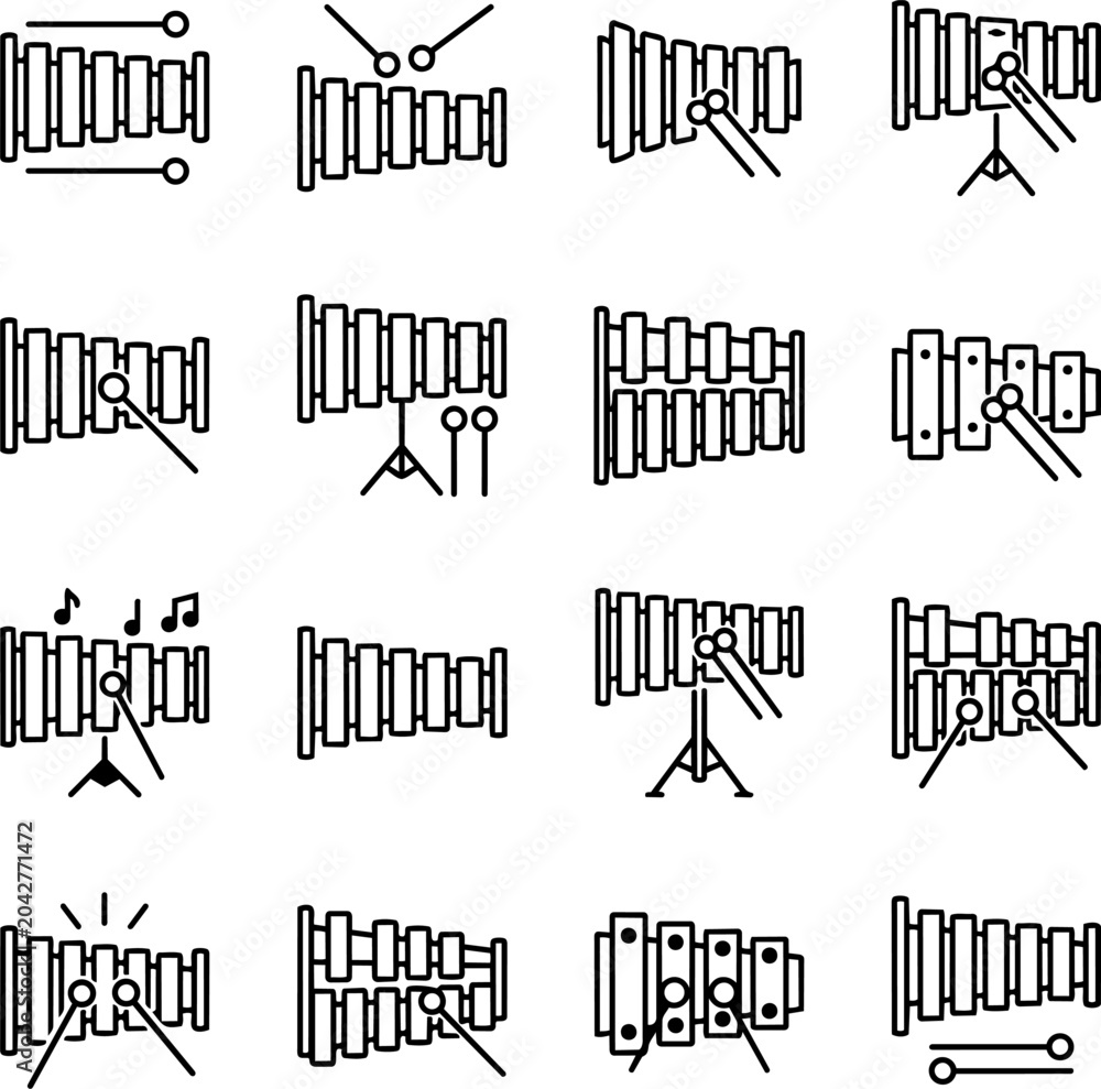 Obraz premium Xylophone Icons Set: Musical Instrument Line Art Collection