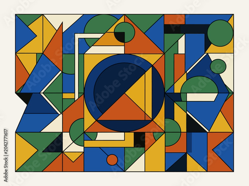 Canvas-taulu Abstract Geometric Composition Background with Bauhaus Inspired Shapes, Circles,
