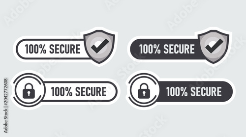 Tableau sur toile 100% Secure Shopping Badge: Black Padlock and Shield Security Guarantee
