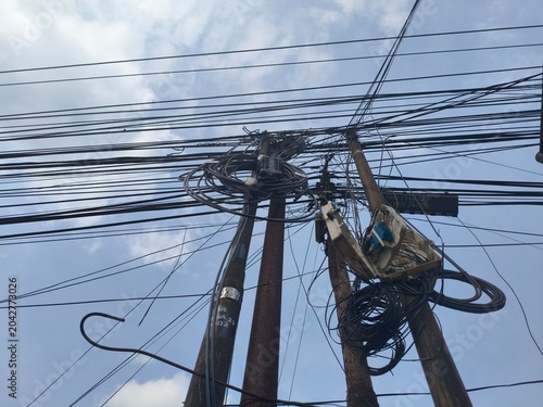 high voltage power lines and telephone cable