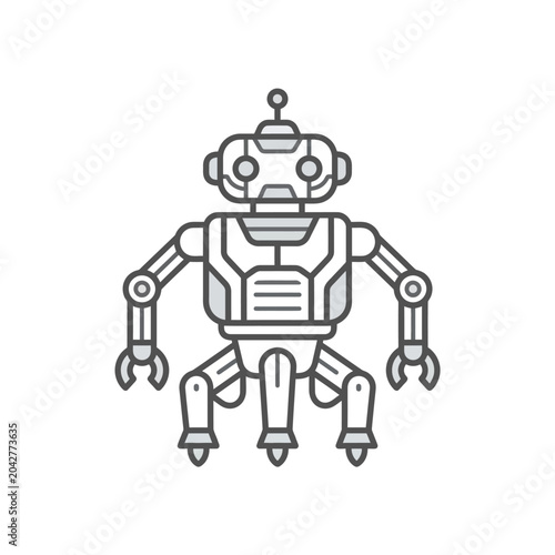 Fotografie Four-legged futuristic robot with mechanical arms and antennas.