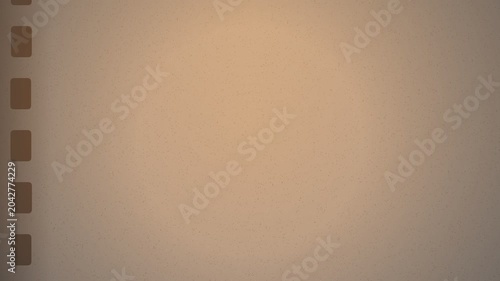 Vintage film strip frame on brown paper texture with flickering sprocket holes and grain for retro video overlay background loop