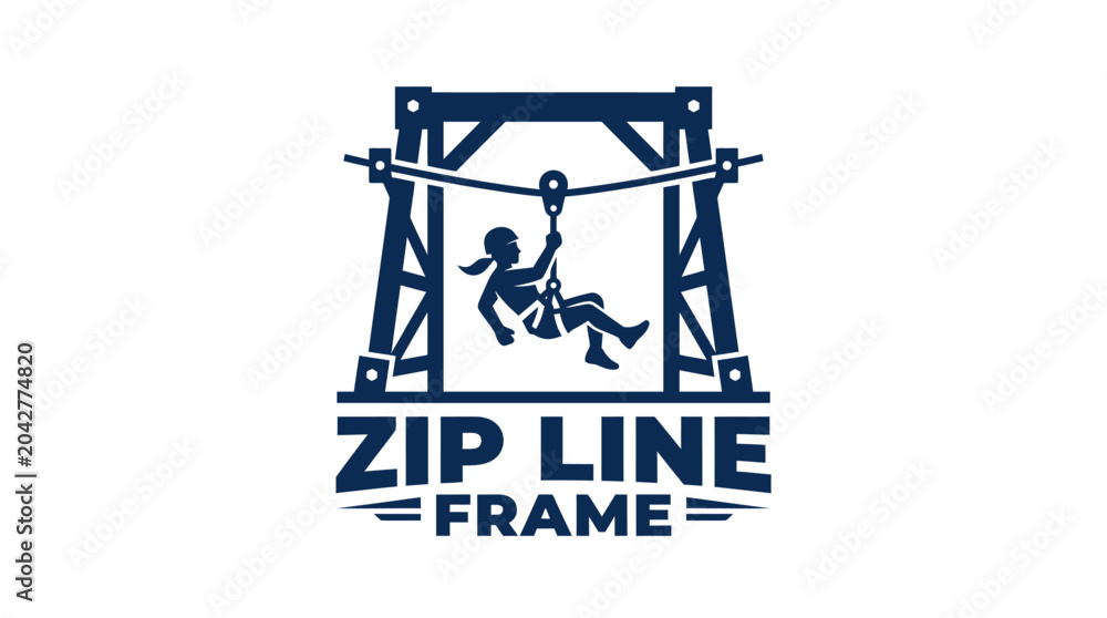 Obraz premium Zip line adventure graphic element with silhouette of person on cable, vector illustration