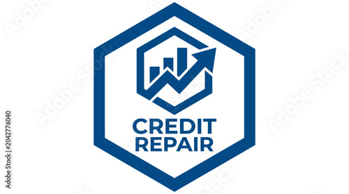 Obraz na plátne Credit repair graphic element with upward trending chart icon and blue hexagonal