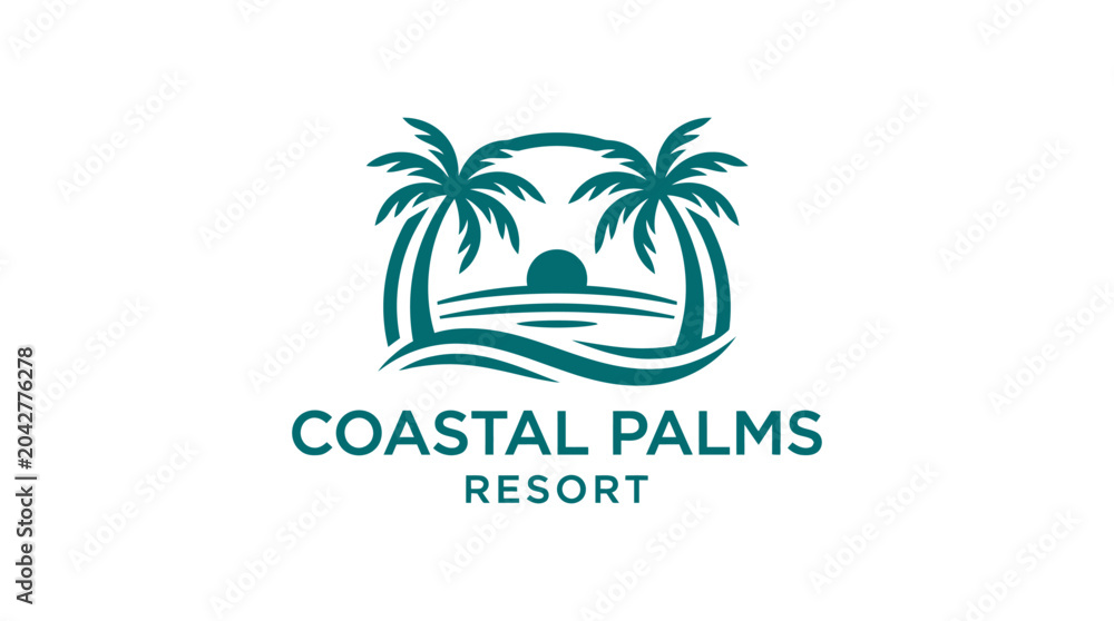 Obraz premium Palm trees and sun logo with 