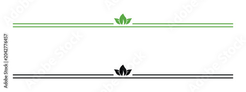 Elegant floral leaf horizontal divider border. Minimalist green and black decorative ornament for wedding invitations, stationery, certificates. Vector illustration and transparent PNG