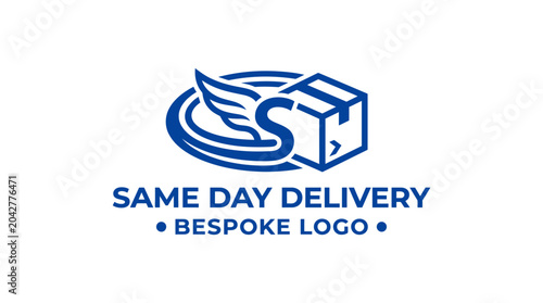 Εκτύπωση καμβά Blue winged box logo with S shape on a circle, representing same day delivery