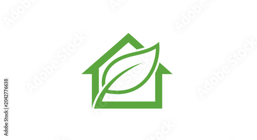Eco-friendly house logo: a verdant leaf nested within a house shape representing sustainable living