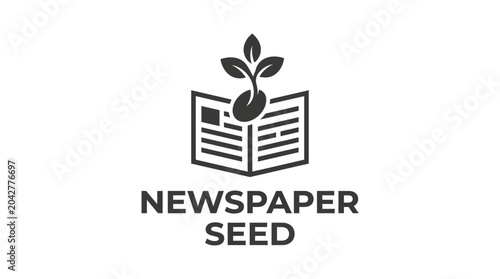 Vector illustration of a newspaper with a sprouting seed and leaves emerging, symbolizing growth and new ideas.