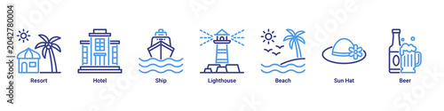 Foto Island Resort web banner icon vector illustration with icons of Resort, Hotel, S