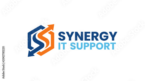 Synergy IT Support logo with abstract S shape and arrows on white background