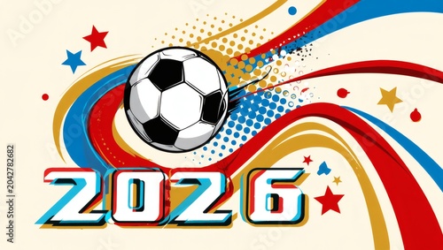 Ribbon ball flies through colorful ribbons and stars with soccer ball for WC 2026