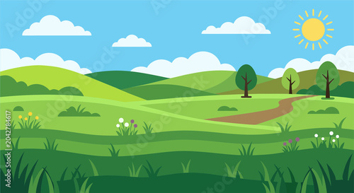 Fotografía Minimalist Flat Vector Illustration of a Sunny Day Landscape