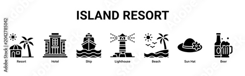 Canvastavla Island Resort web banner icon vector illustration with icons of Resort, Hotel, S
