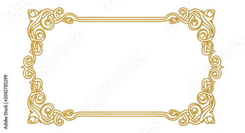 Konstfotografi Elegant Golden Decorative Frame Border with Swirls and Ornate Flourishes