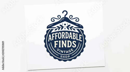 Fotografía Vintage shop logo with hanger and leaves, affordable finds concept
