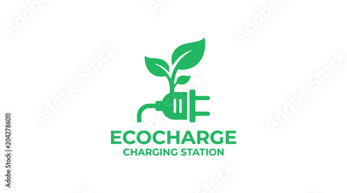 Green energy concept logo with plug and leaf