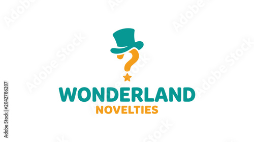 Wonderland Novelties logo with top hat and question mark graphic element
