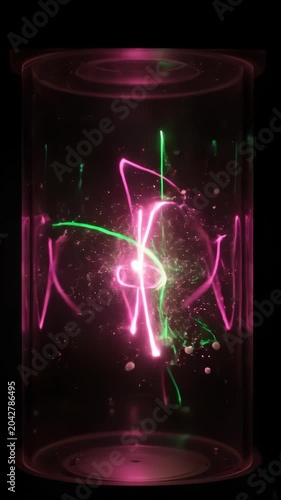 Neon Laser Lights Dancing Inside a Glass Cylinder Container