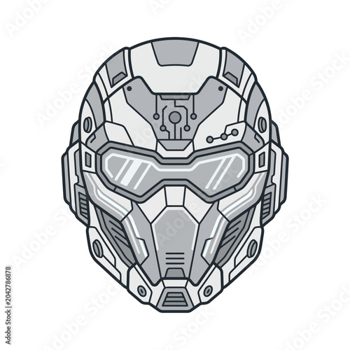 Detailed futuristic sci-fi robot helmet or cybernetic mask.