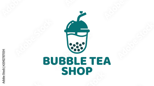 Bubble tea shop logo with cup and text, modern flat design graphic element