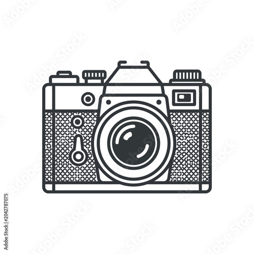 Detailed retro vintage film camera line art illustration.