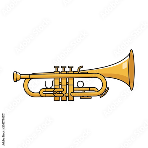 Golden Trumpet Musical Instrument Vector Illustration Isolated on White