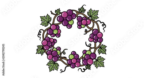 Grapevine Wreath Decoration with Purple Grapes and Green Leaves