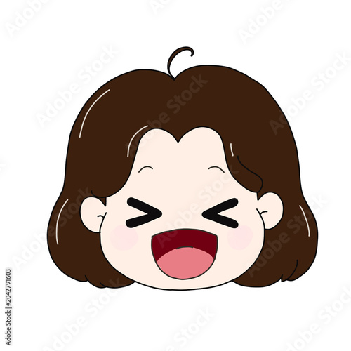 Photos Cute girl face illustration with a happy, overjoyed expression, transparent PNG